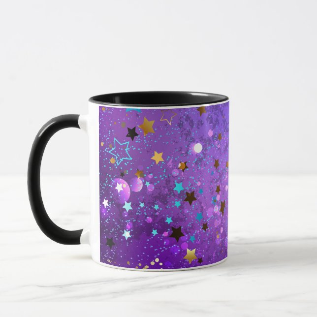 Taza Fondo de Relieve metalizado púrpura con estrellas (Izquierda)