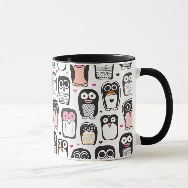 Taza fondo del ilustracion del pájaro del pingüino (Derecha)