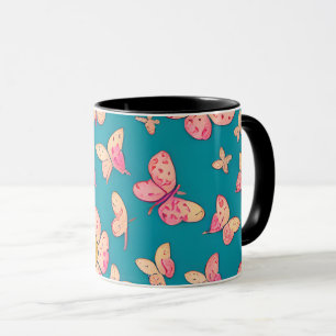 Taza Fondo del patrón de las flores rosadas y las marip