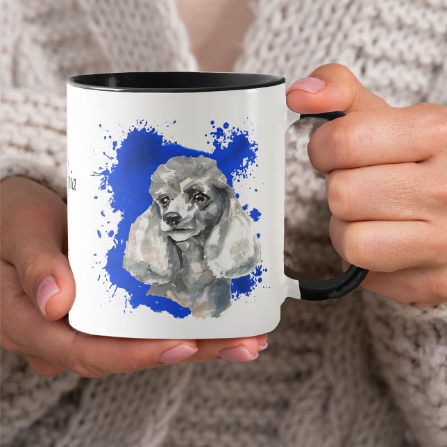 Taza Fondo del Resumen Azul Gris Poodle Dog (Subido por el creador)