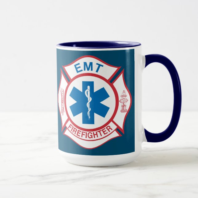 Taza Fondo del símbolo del bombero de EMT (Derecha)