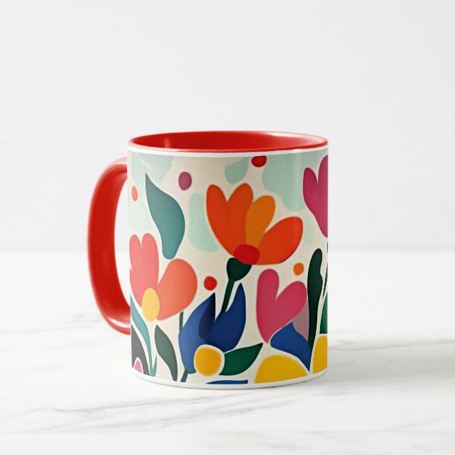 Taza Fondo floral abstracto, vibrante, (Anverso izquierdo)