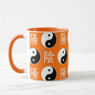 Taza Fondo naranja Patrón chino Yinyang