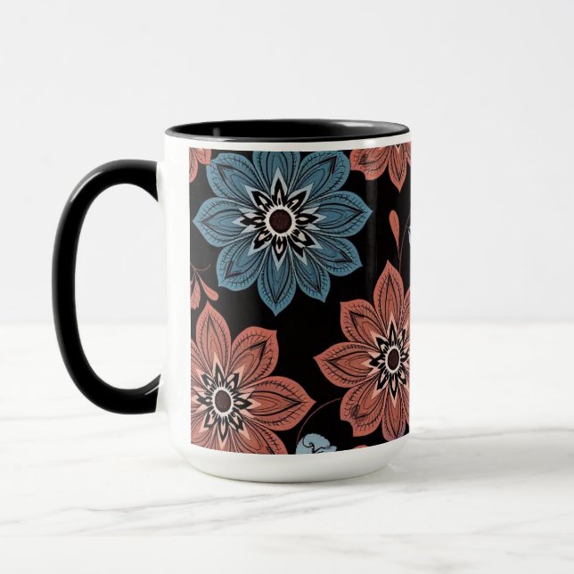 Taza Fondo negro con flores (Izquierda)