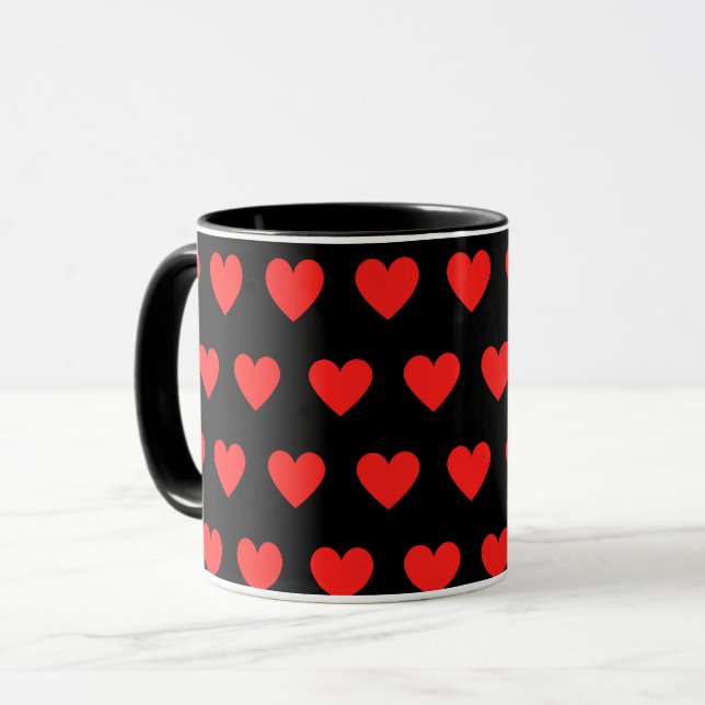 Taza Fondo negro de corazones rojos (Anverso izquierdo)