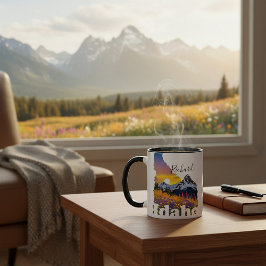 Taza Forma de Idaho con montaña y flores silvestres