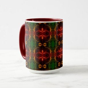 Taza Formas, "traços vermelhos flutuam", em fundo verde