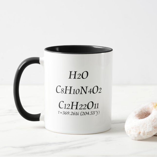 Taza Fórmula química divertida del café y del azúcar/de (Con donut)