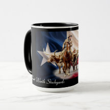 Taza Fort Worth Stock Yards bandera de Texas sobre