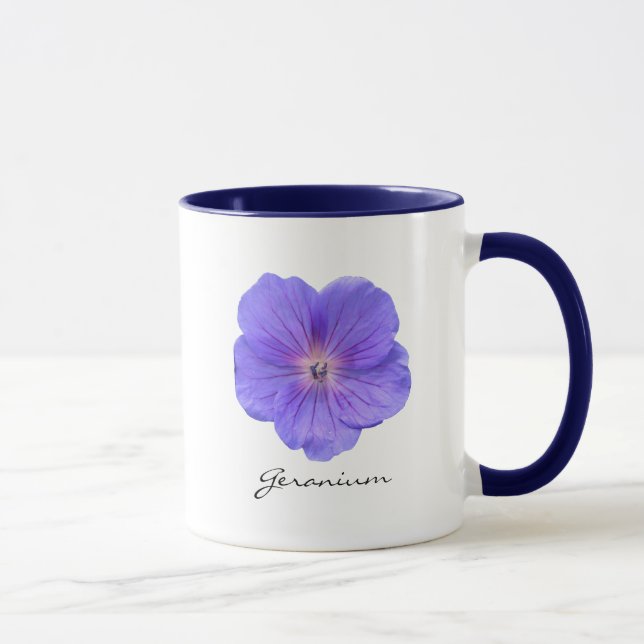 Taza Foto azul botánica de la flor del geranio con (Derecha)