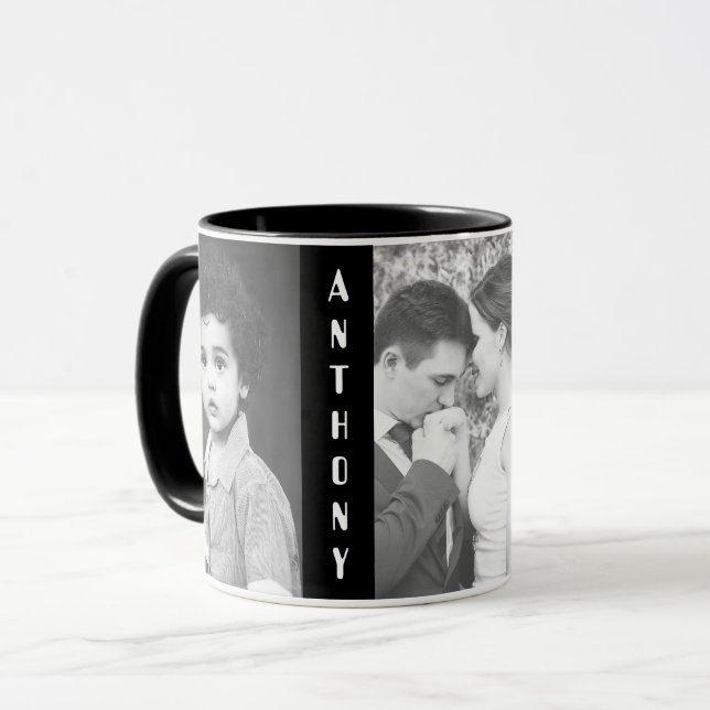 Taza Foto blanco y negro de encargo y nombre del (Anverso izquierdo)
