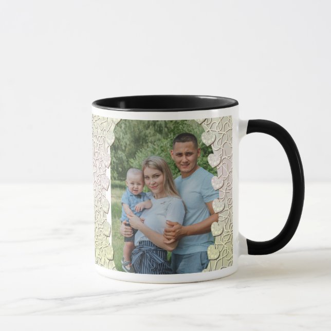 Taza Foto con brillo personalizada con corazones decora (Derecha)