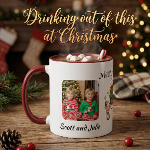 Taza Foto con ciervo de Navidad verde personalizable