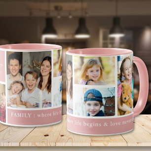 Taza Foto de 5 familiares rosa donde comienza la vida c