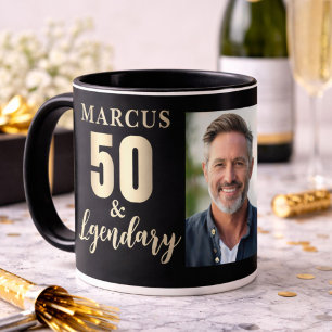 Taza Foto de cumpleaños 50 & Legendario Dorado 50