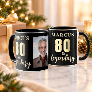 Taza Foto de cumpleaños 80 & Legendario Dorado 80