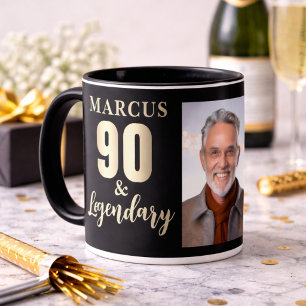Taza Foto de cumpleaños 90 & Legendario Dorado 90