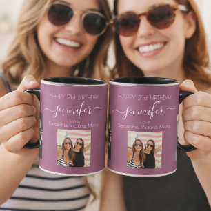 Taza Foto de cumpleaños nombres de amigos ciruela púrpu