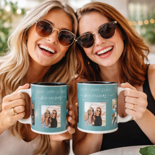 Taza Foto de cumpleaños nombres de mejores amigos verde