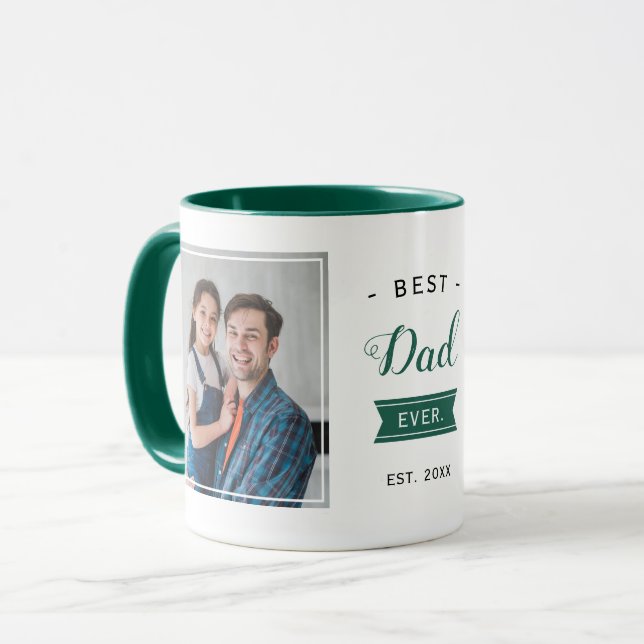 Taza Foto de cumpleaños verde del padre mejor padre (Anverso izquierdo)