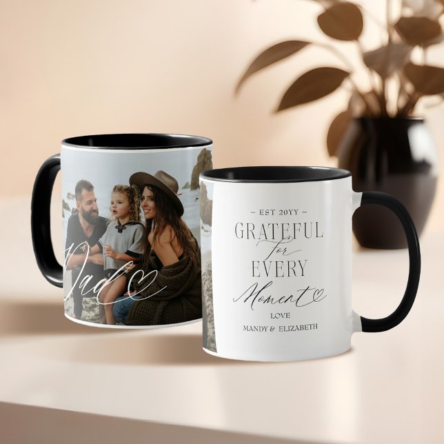 Taza Foto de Dad Script Heart Agradecido por cada momen (Dad Script Heart Grateful for Every Moment Photo Mug)