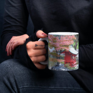 Taza Foto de estanque de jardín japonés de otoño