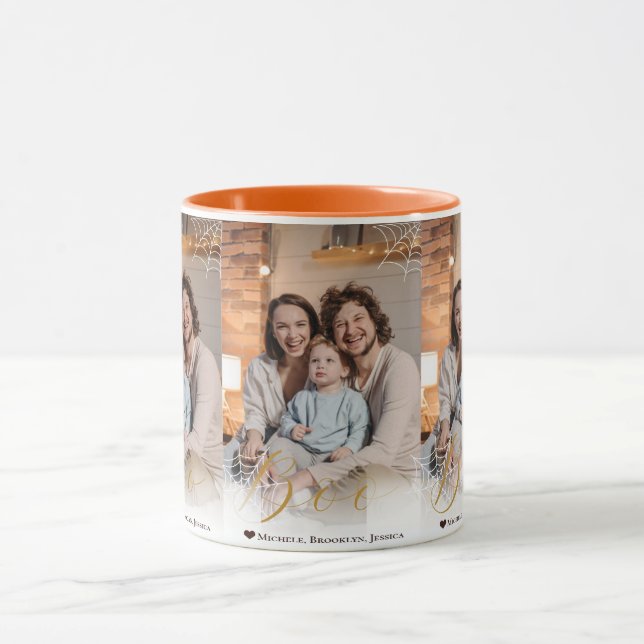 Taza Foto de Halloween de Boo con letras de mano de Spi (Centro)