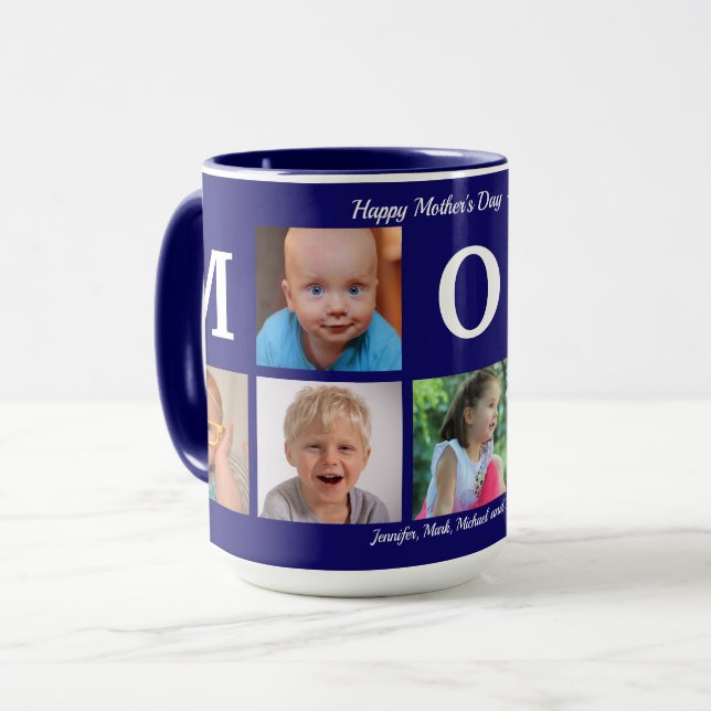 Taza Foto de Mamá Collage Café Navy Blue Big Combo (Anverso izquierdo)
