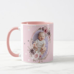 Taza Foto de niña linda elegante moderna floral rosa