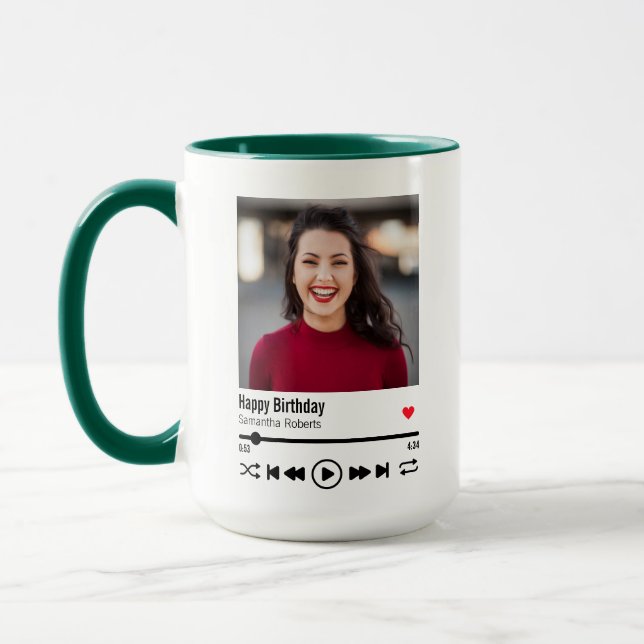Taza Foto de nombre personal de Trendy Happy Birthday (Izquierda)
