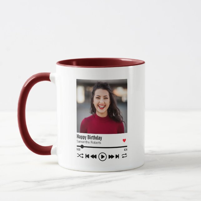 Taza Foto de nombre personalizado de cumpleaños feliz m (Izquierda)