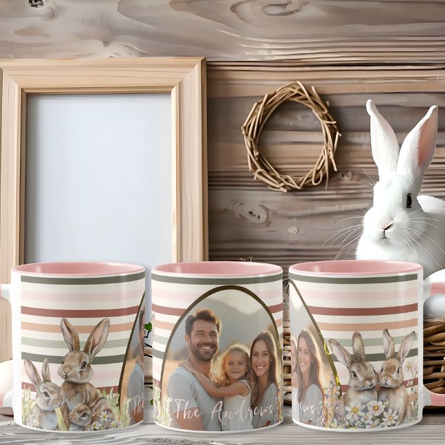 Taza Foto de Pastel Stripes Pascua con conejitos (Pastel Stripes photo Easter with Bunnies Mug)