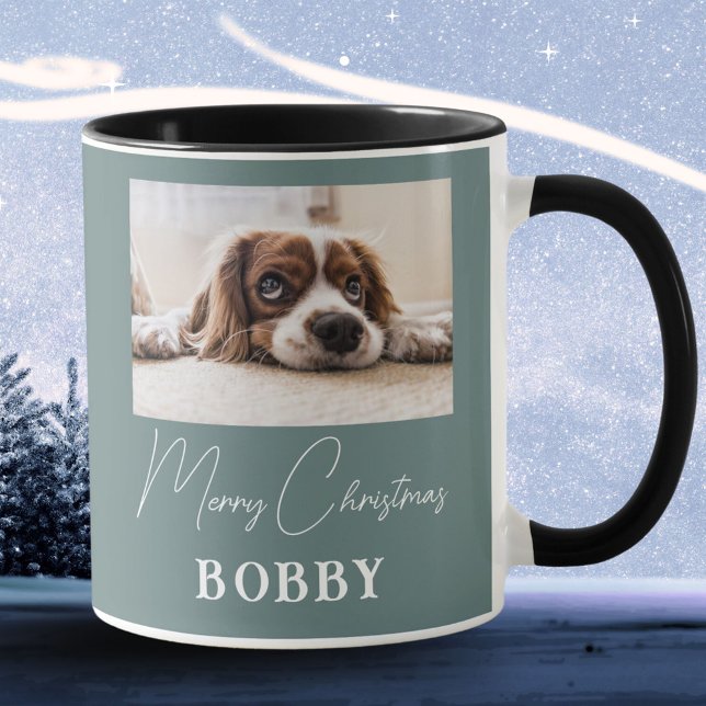Taza Foto de perro Minimalista Feliz Navidad (Subido por el creador)