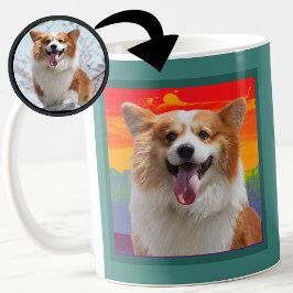 Taza Foto de perro moderno de moda sobre fondo arcoiris