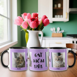 Taza Foto de un gato Personalizado morado: Día de la ma