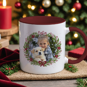 Taza Foto de vacaciones Corona elegante lazo de Navidad