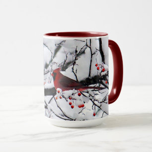 Taza Foto del árbol de nieve del cardenal rojo