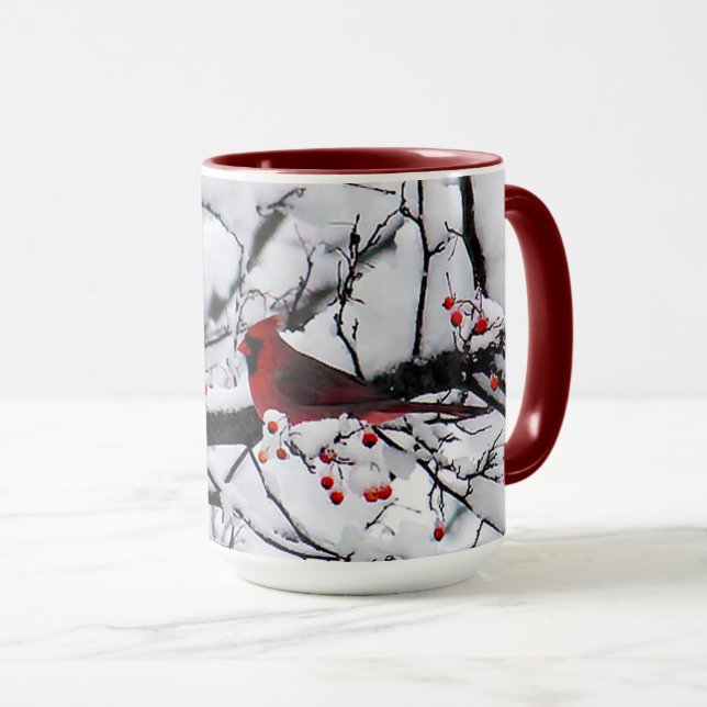 Taza Foto del árbol de nieve del cardenal rojo (Anverso derecho)