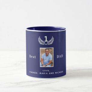Taza Foto del padre personalizado nombres blancos azule