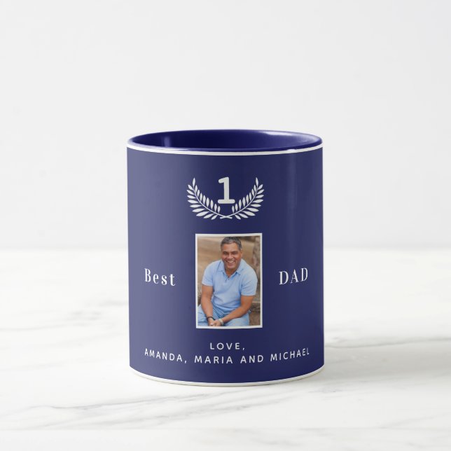 Taza Foto del padre personalizado nombres blancos azule (Centro)