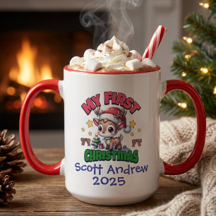 Taza Foto del primer Navidad de bebé con Santa Ciervo P