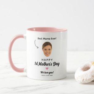Taza Foto divertida cara sonriente Día de la Madre rosa