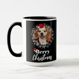 Taza Foto mascota Red Santa Hat Copos de nieve Navidade