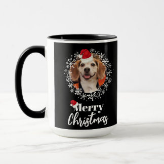 Taza Foto mascota Red Santa Hat Copos de nieve Navidade