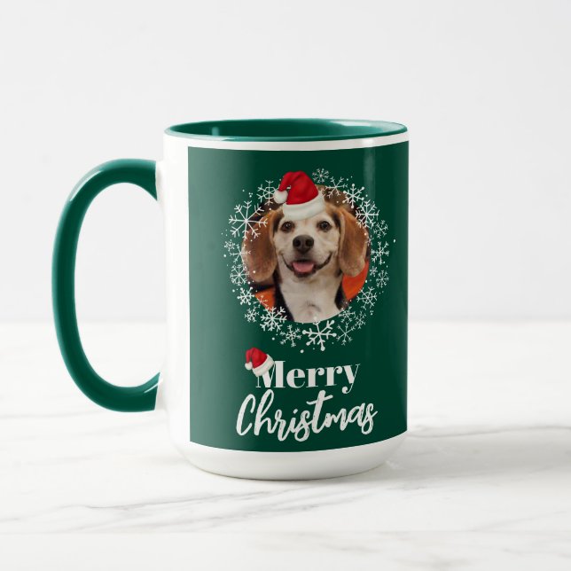 Taza Foto mascota Red Santa Hat Snowflakes Navidades ve (Izquierda)