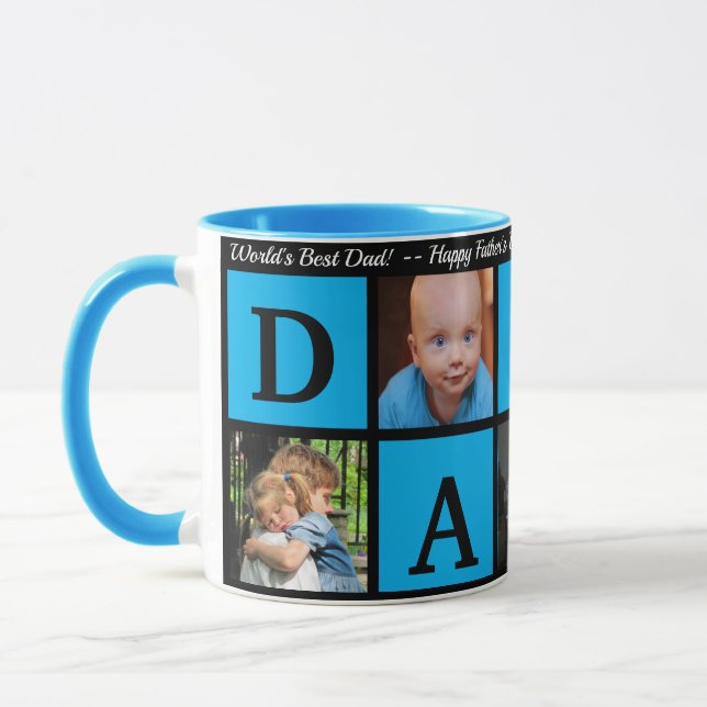 Taza Foto MEJOR Café Collage DADDY Día del Padre Negro (Izquierda)
