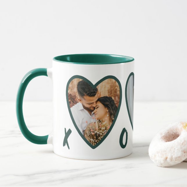 Taza Foto moderna de corazones verdes de San Valentín (Con donut)