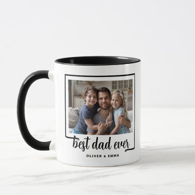 Taza Foto moderna mejor papá nunca negro (Izquierda)
