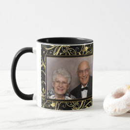 Taza Foto negra del aniversario de boda del Flourish