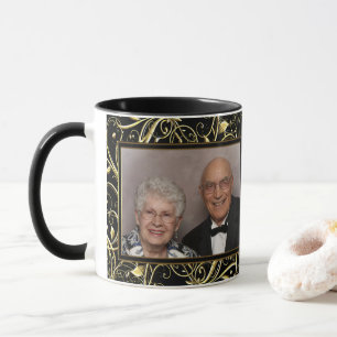 Taza Foto negra del aniversario de boda del Flourish